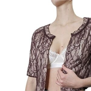 Moth Anthropologie‎ Cropped Jacket Lace Lambswool Brown XS